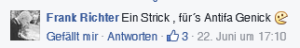 Hass-Kommentar auf der Facebook-Seite der 'Anti-Antifa Ostthüringen'