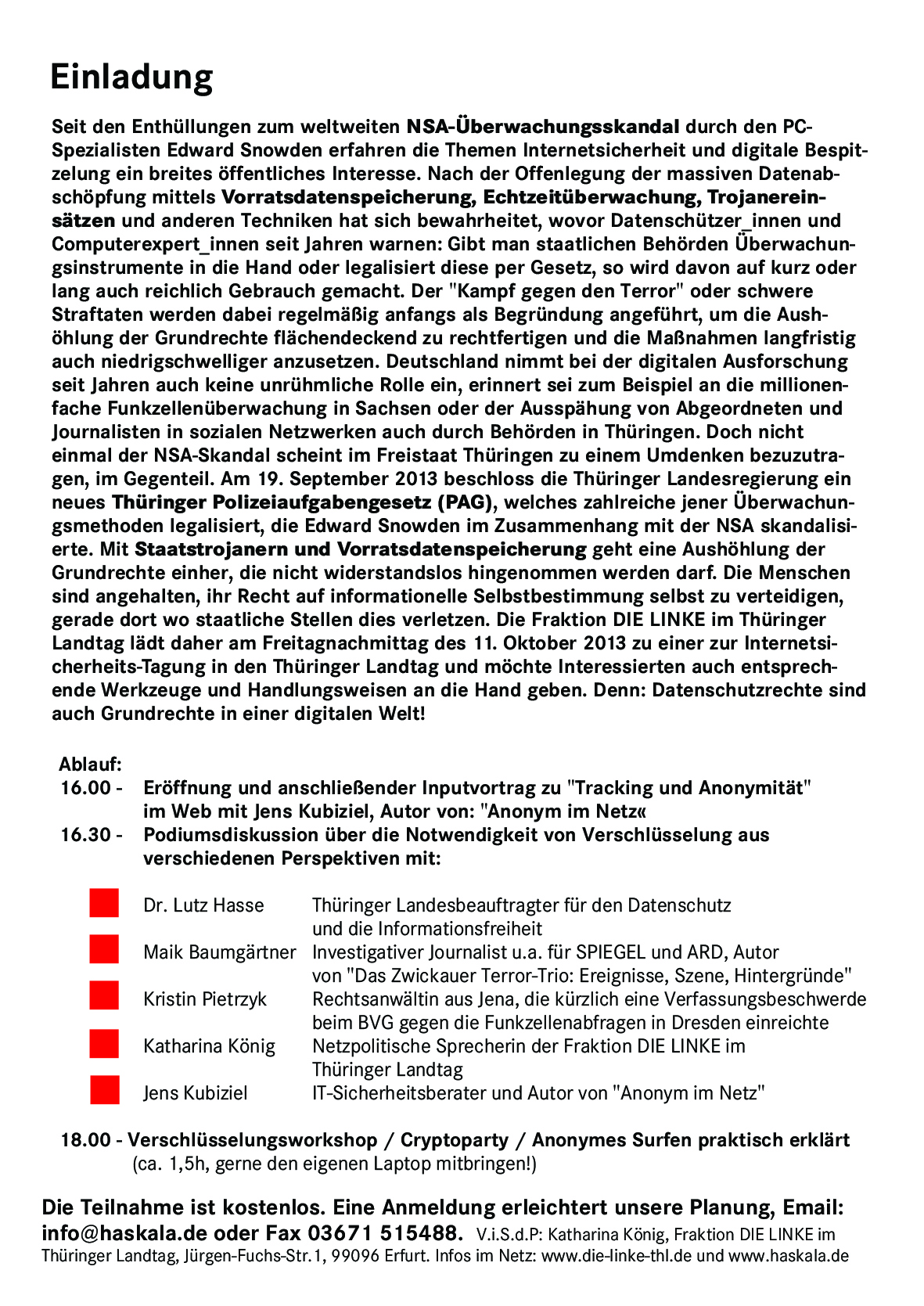 Podiumsdiskussion & Workshop zu Verschlüsselung – 11. Oktober Thüringer Landtag
