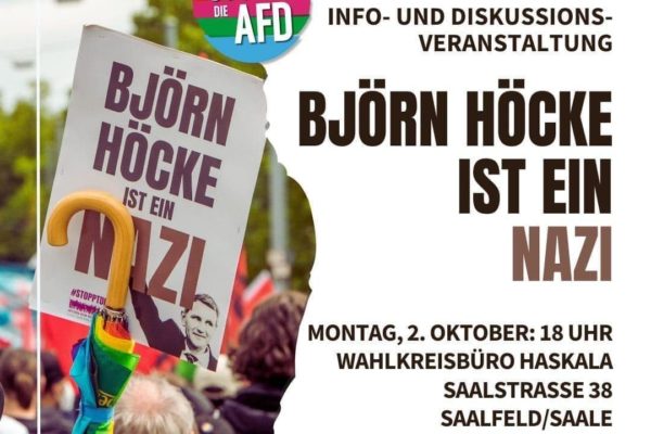Informations- und Diskussionsveranstaltung „Aufstehen gegen Rassismus! – Warum Björn Höcke ein Nazi ist“